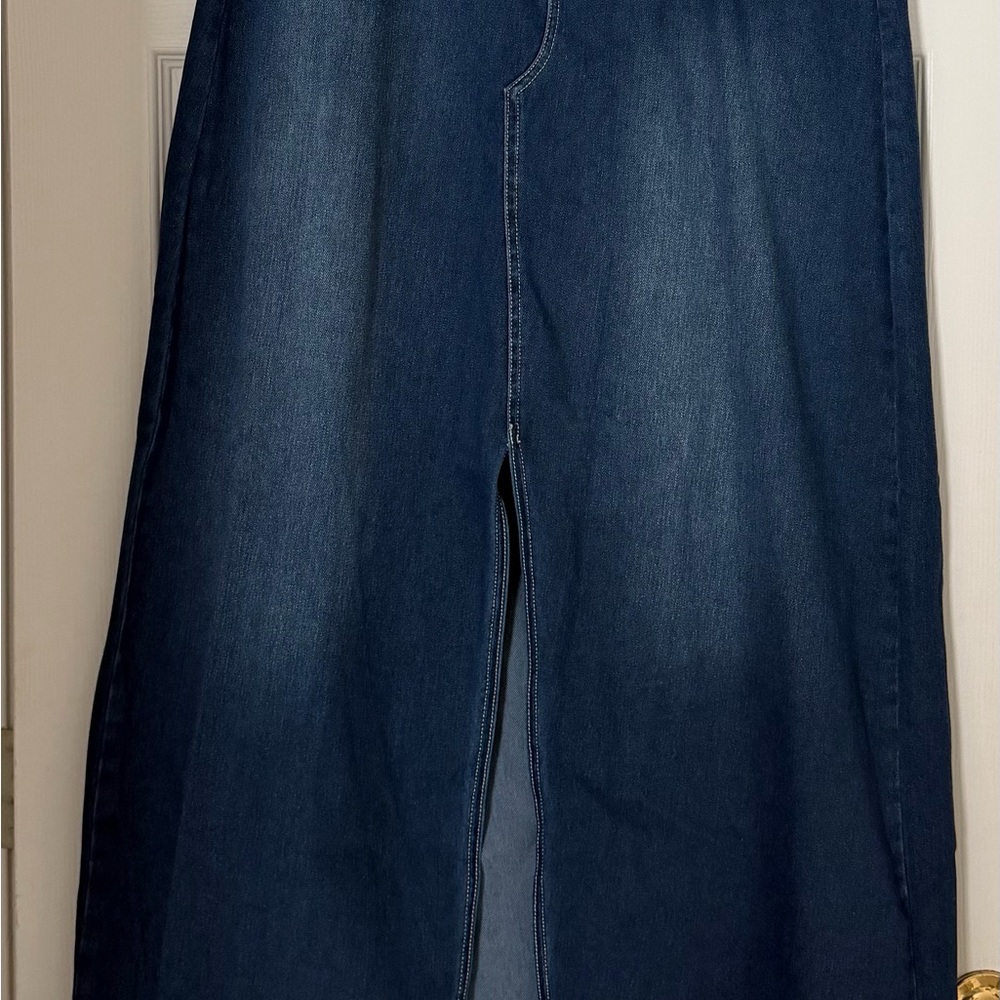 HALARA Dark Indigo Denim Maxi Skirt with Front Slit